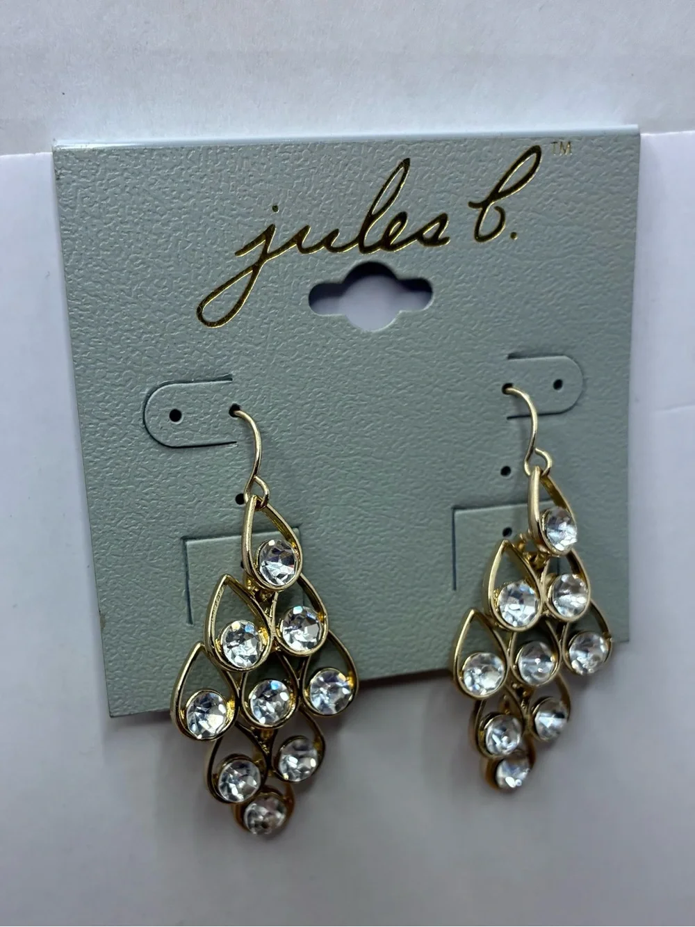Jules B. Diamond And Gold Colored Chandelier Dangle Teardrop Boutique Earrings